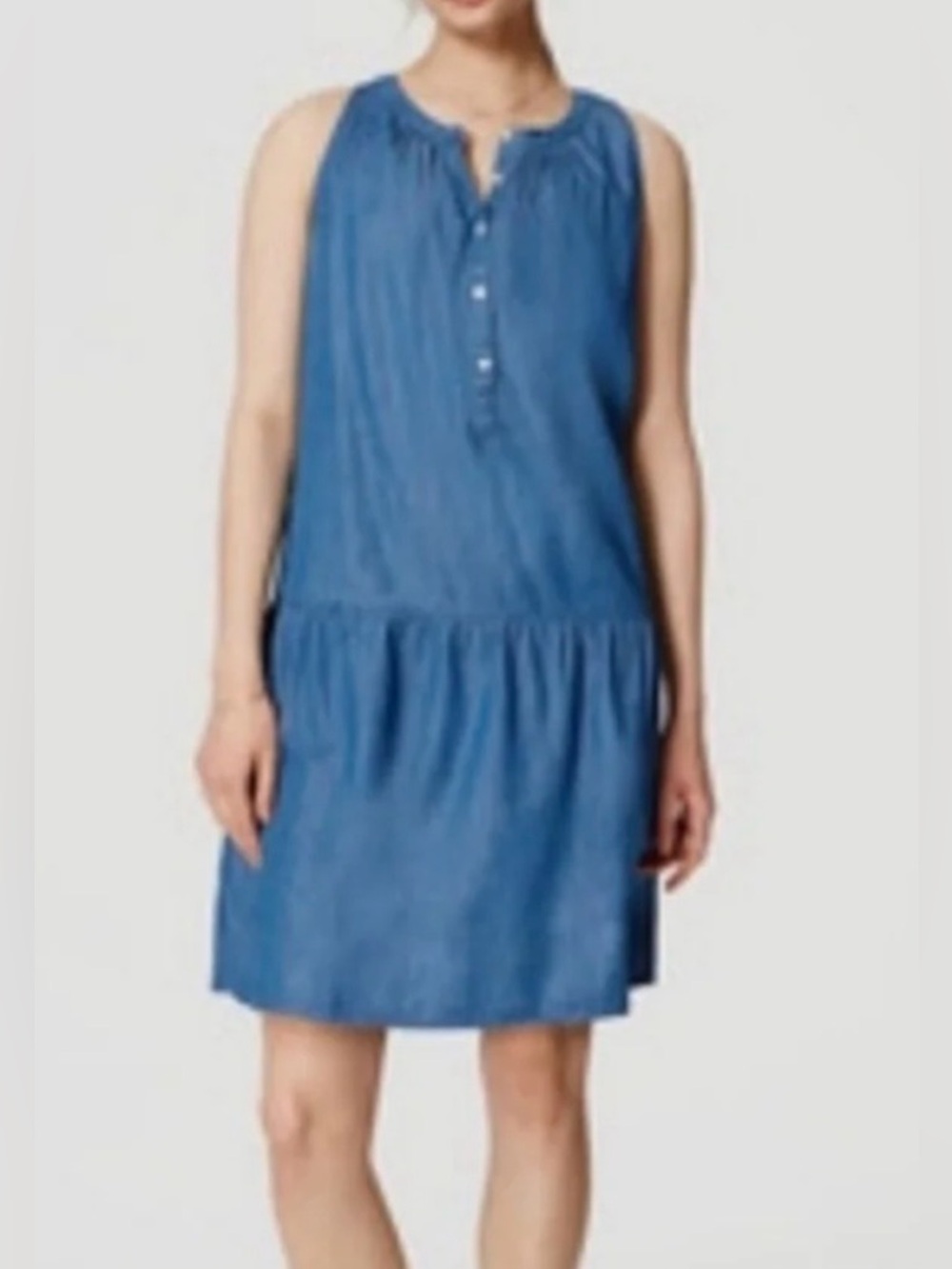 Loft Drop Waist Denim Look Chambray Summer Sundress Size XS - Picture 8 of 8